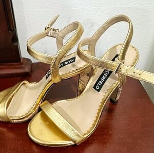 KARL LAGERFELD PARIS Lady Gold Metallic Nappa Heels SZ 5